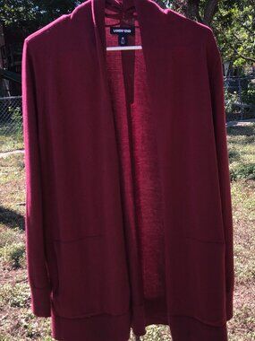 Lands End Maroon Open Cardigan, Size Medium